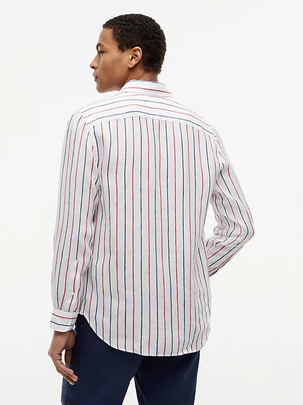 Regular Fit Textured Stripe Pure Linen Shirt