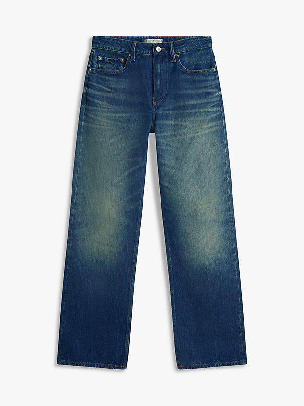 Whiskered Mid Rise Loose Straight Leg Jeans