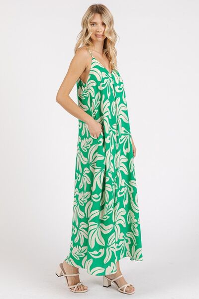 Robe longue à fines bretelles et col en V imprimée Mittoshop avec poches
