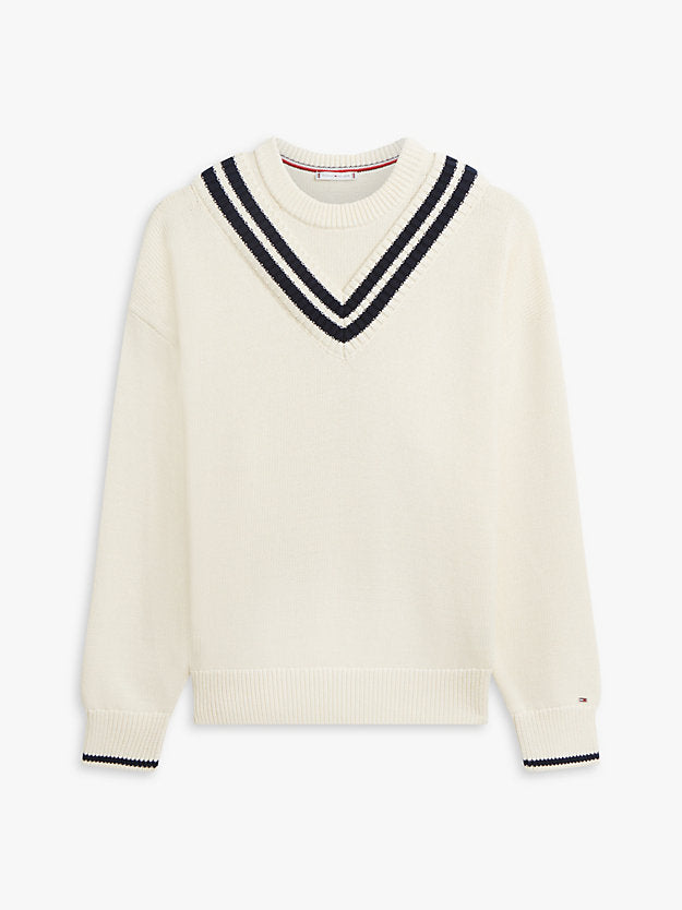Double Layered Crew Neck Relaxed Cricket Jumper