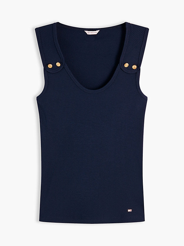 Gold-Tone Button Ribbed Tank Top