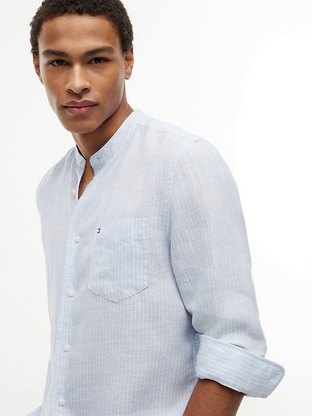 Regular Fit Washed Linen Pinstripe Shirt