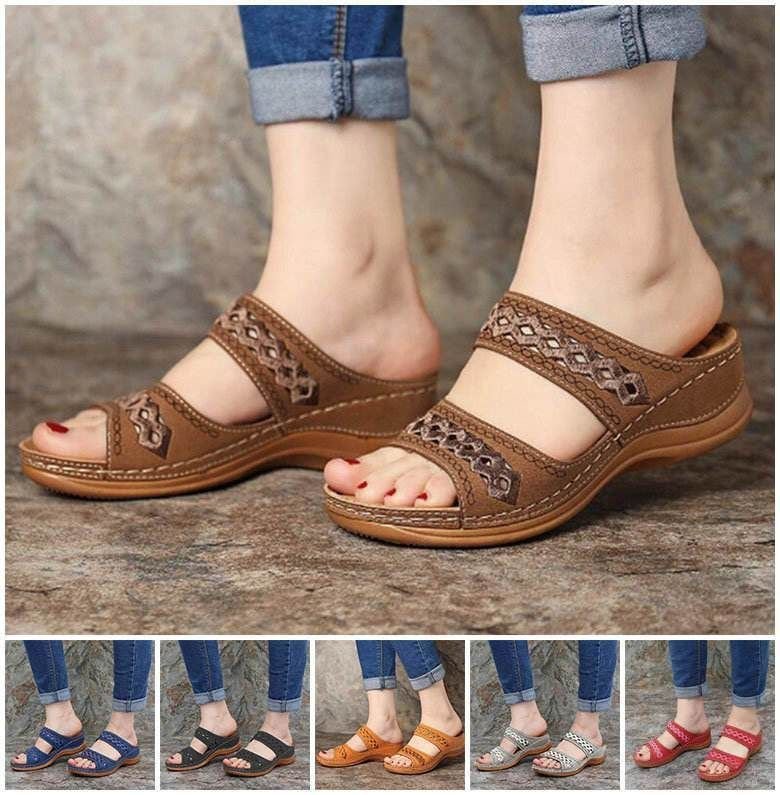 Sandales brodées en similicuir de première qualité pour femmes