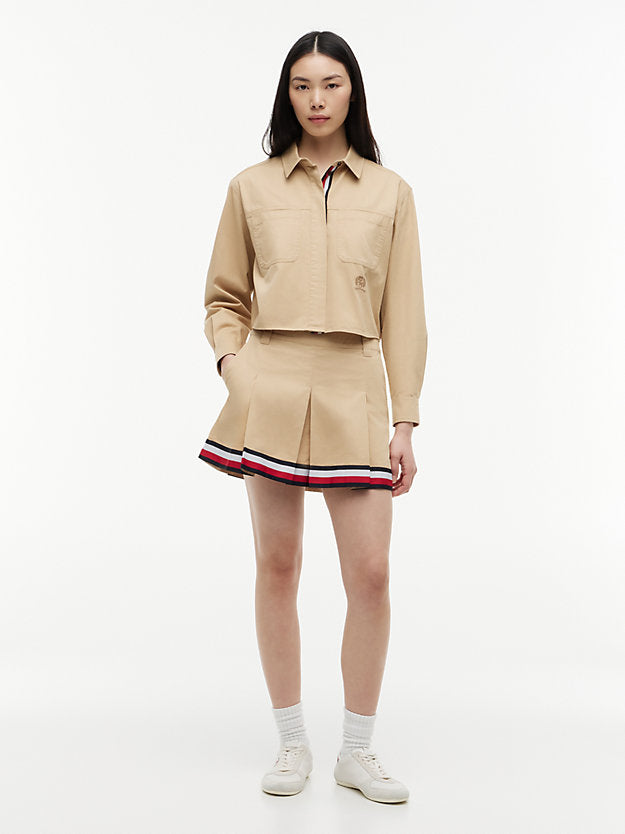 Global Stripe Tape Pleated Mini Skirt