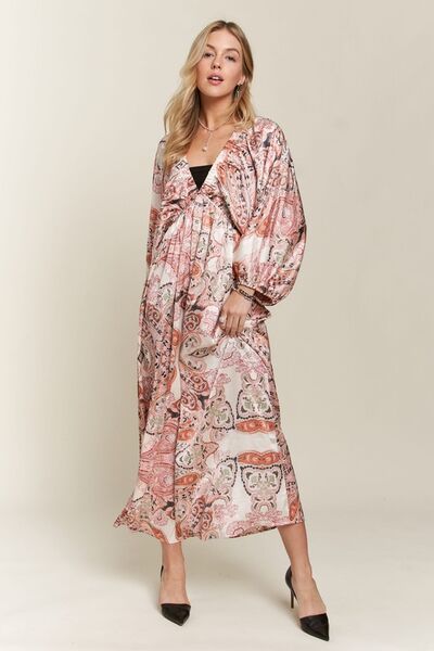 ADORA Bedrucktes V-Ausschnitt Fledermausärmel-Kleid