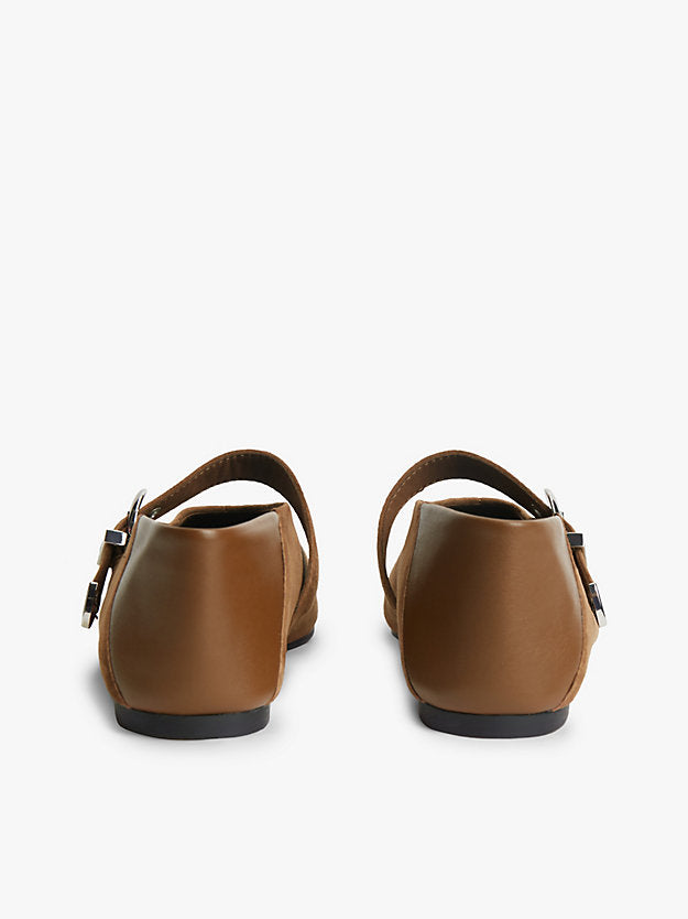 Suede Buckle Square Toe Ballerinas
