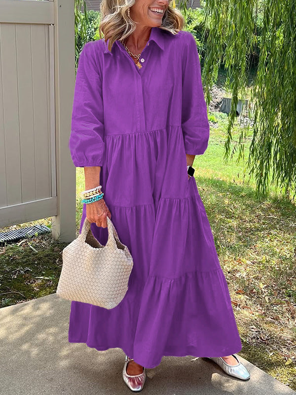 LIQUIDATION 🔥 Robe ample en coton et lin à revers - Sans taxe