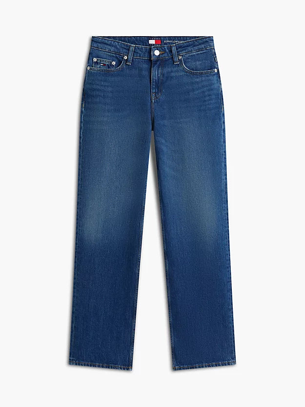 Whiskered Low Rise Straight Leg Jeans