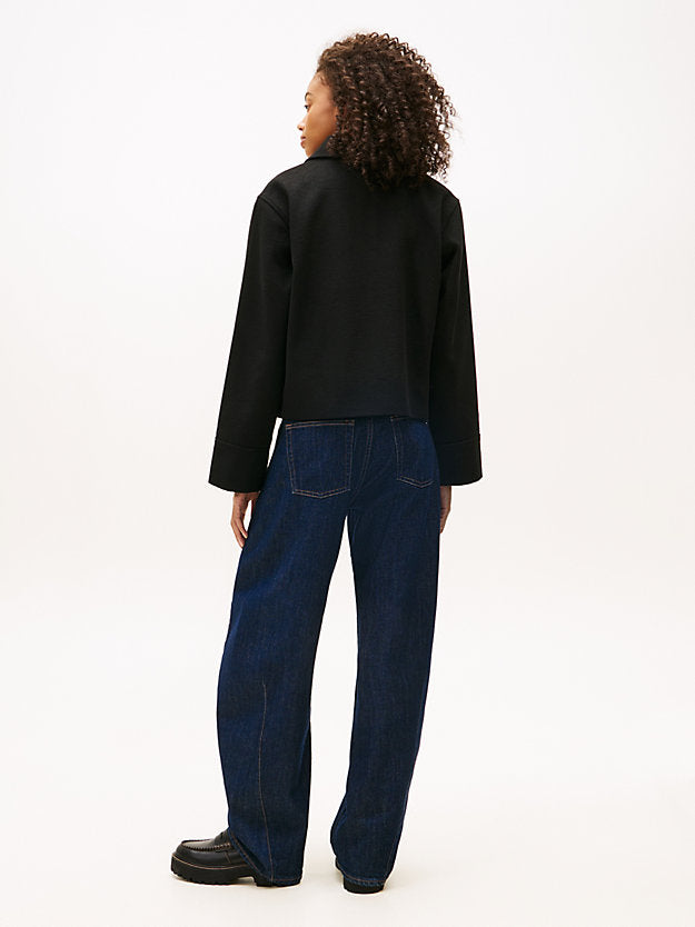 Collared Zip-Thru Wool Blend Twill Jacket