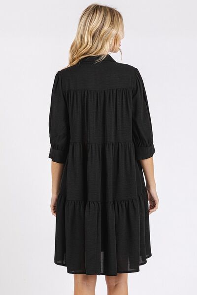 Mittoshop Hemd-Kleid mit Stufenrock, Hemdkragen und Knopf-Detail