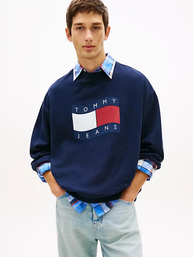 90s Wavy Flag Terry Crew Neck Sweatshirt