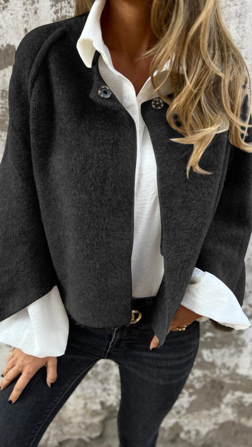 NEU - 50 % RABATT🔥Damen Mantel aus Baumwolle und Wolle mit Rundhalsausschnitt und langen Ärmeln