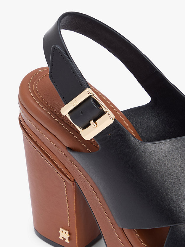 Leather Crossover Strap Block Heel Sandals