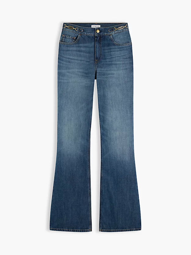 Flag Horsebit Mid Rise Flared Jeans