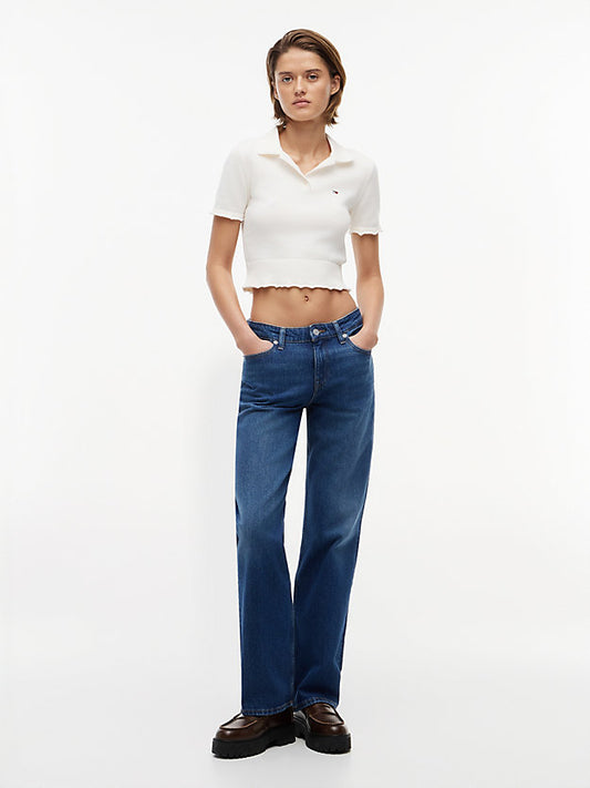 Whiskered Low Rise Straight Leg Jeans