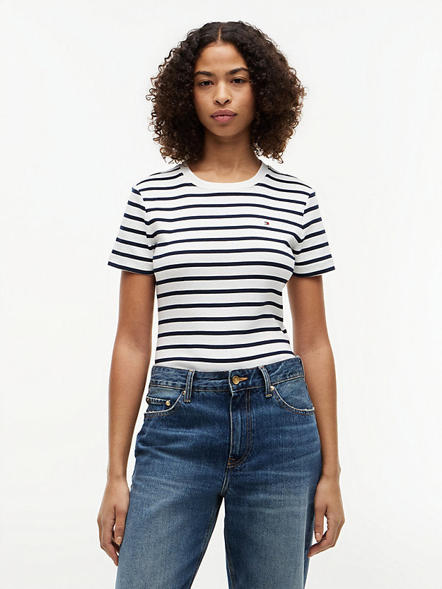 Flag Embroidery Slim Crew Neck T-Shirt