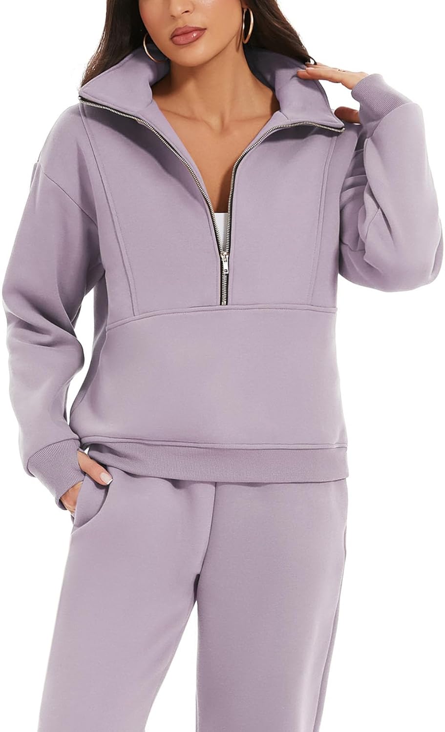 NEU🔥Damen 2-teiliges Outfit Fleece Half Zip Sweatshirt Jogger Hose Set Trainingsanzug