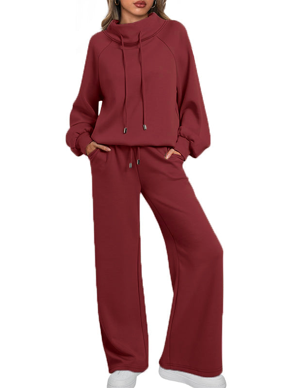 🎄Soldes de Noël 🔥 Ensemble décontracté deux pièces pour femme : sweat-shirt ample à col rond et cordon de serrage, et pantalon de jogging ample à jambes larges