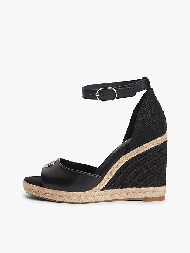 Logo Plaque Leather Wedge Heel Espadrilles