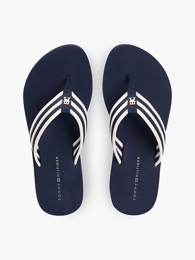 Stripe Webbing Strap Wedge Flip-Flops