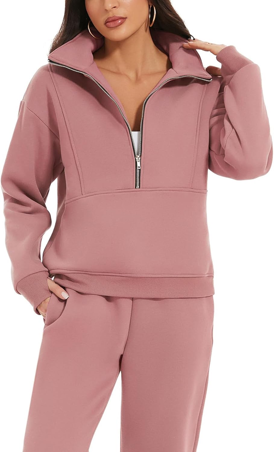 NEU🔥Damen 2-teiliges Outfit Fleece Half Zip Sweatshirt Jogger Hose Set Trainingsanzug