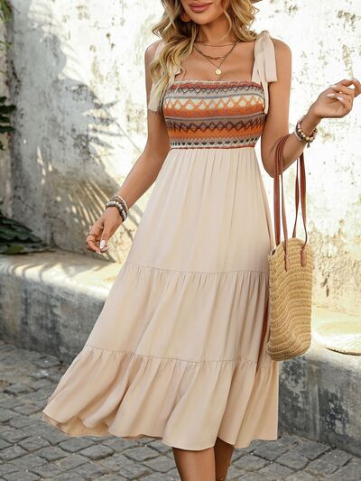 Robe midi caraco smockée étagée Perfee