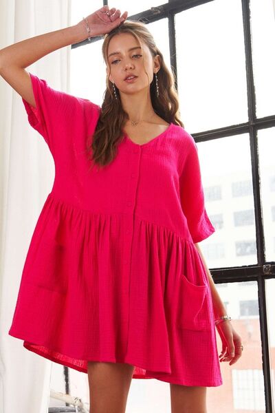 Robe à Col V et Manches Courtes ADORA avec Poches