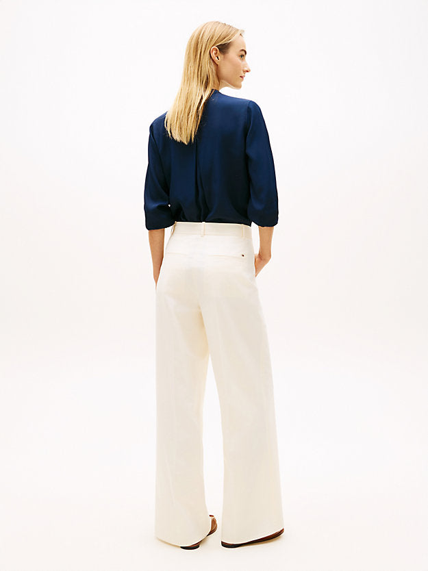 Crest Embossed Button Wide Leg Chinos