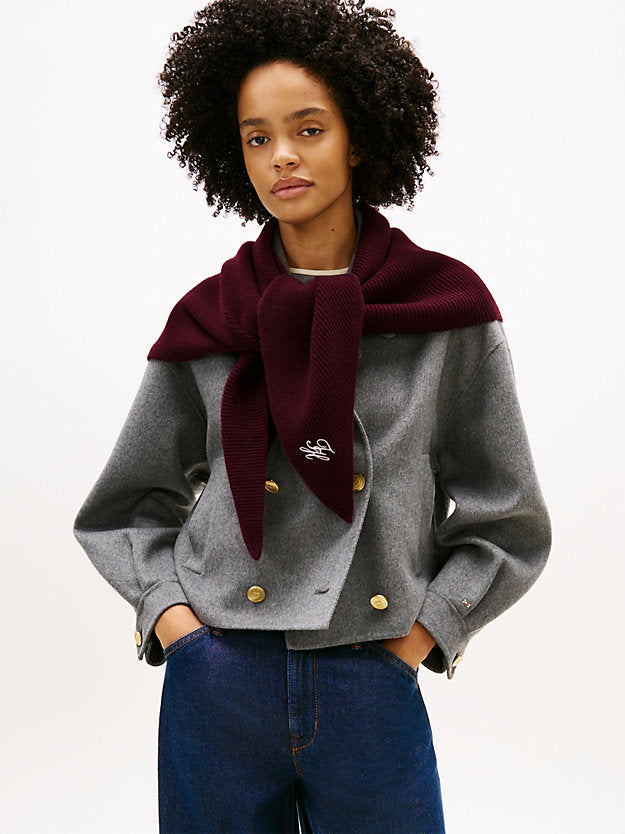 Cashmere Blend Logo Embroidery Triangle Scarf