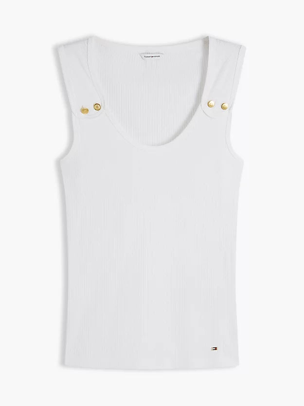 Gold-Tone Button Ribbed Tank Top