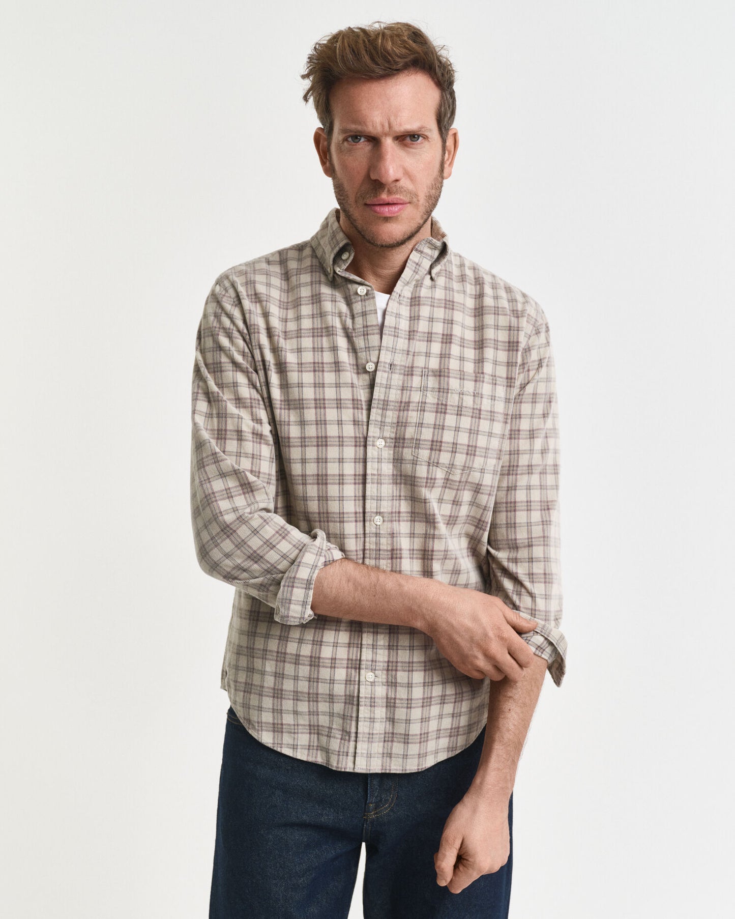 Regular Fit Checked Corduroy Shirt