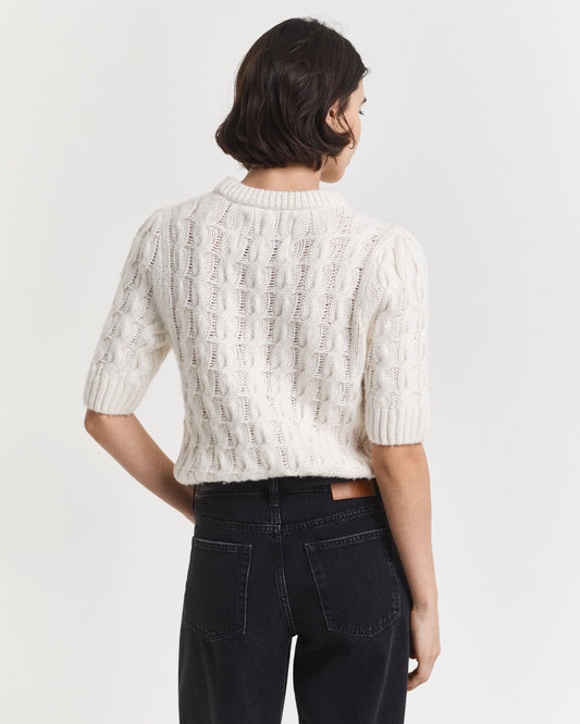 Puff Sleeve Cable Knit Short Sleeve Dress